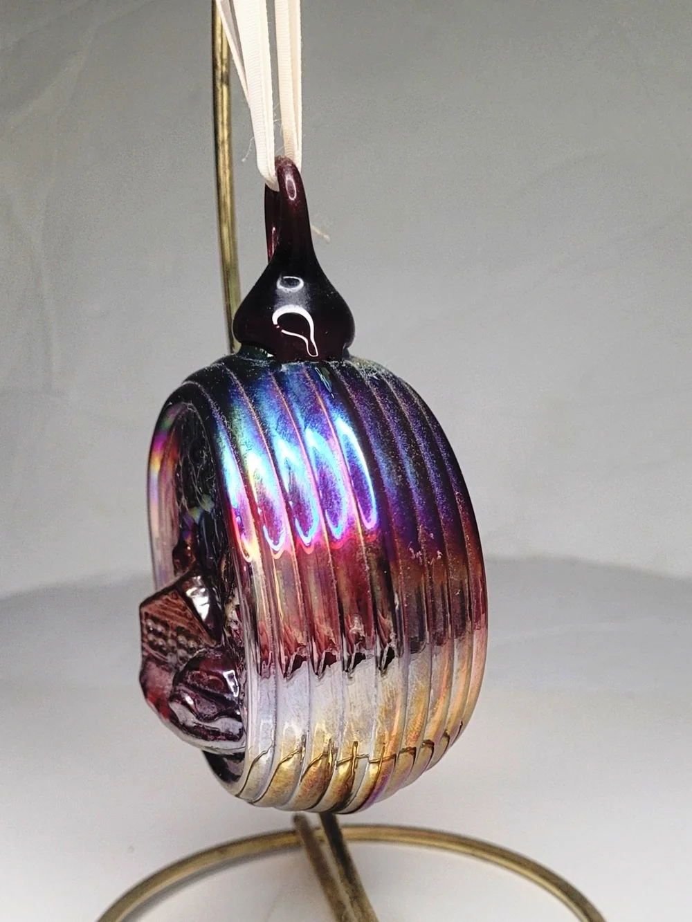 Rare 1990 Home For The Holidays Carnival Glass 3D Ornament - Iridescent Rainbow